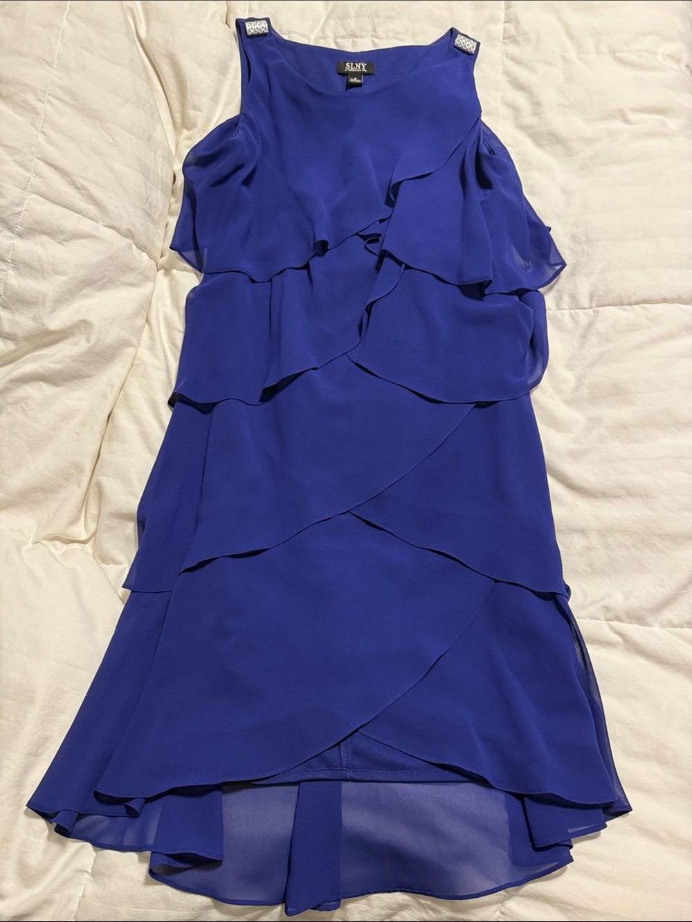 SLNY - Cobalt Blue High-Low Layered Chiffon Dress - Size 8